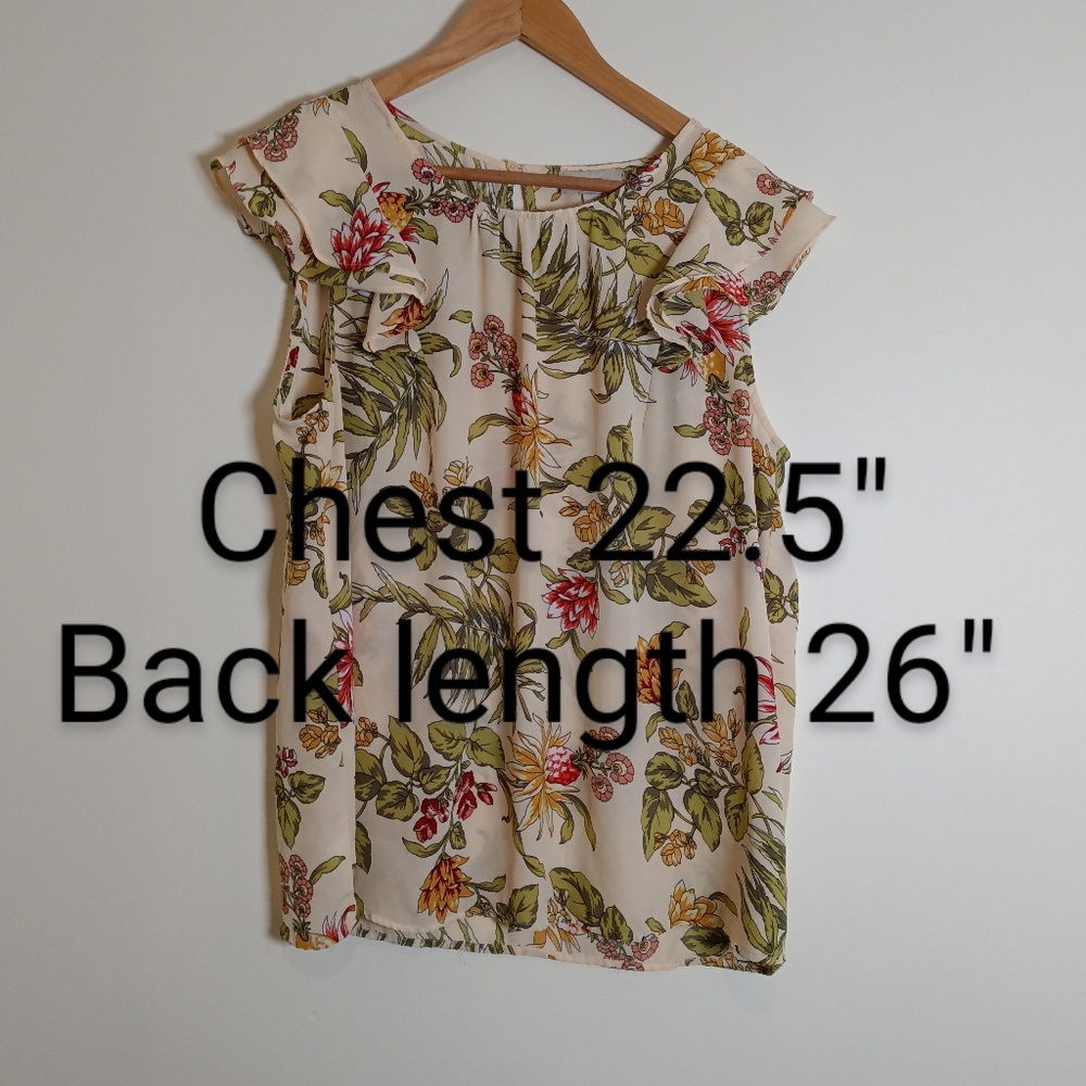 Loft Flirty Floral Sleeveless Top/Blouse Peachy Tan - Picture 5 of 7